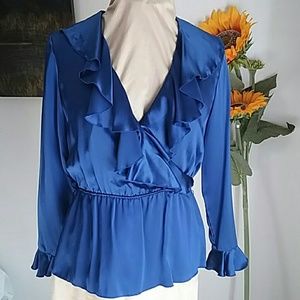 OSCAR DE LA RENTA size 6 royal blue ruffle blouse